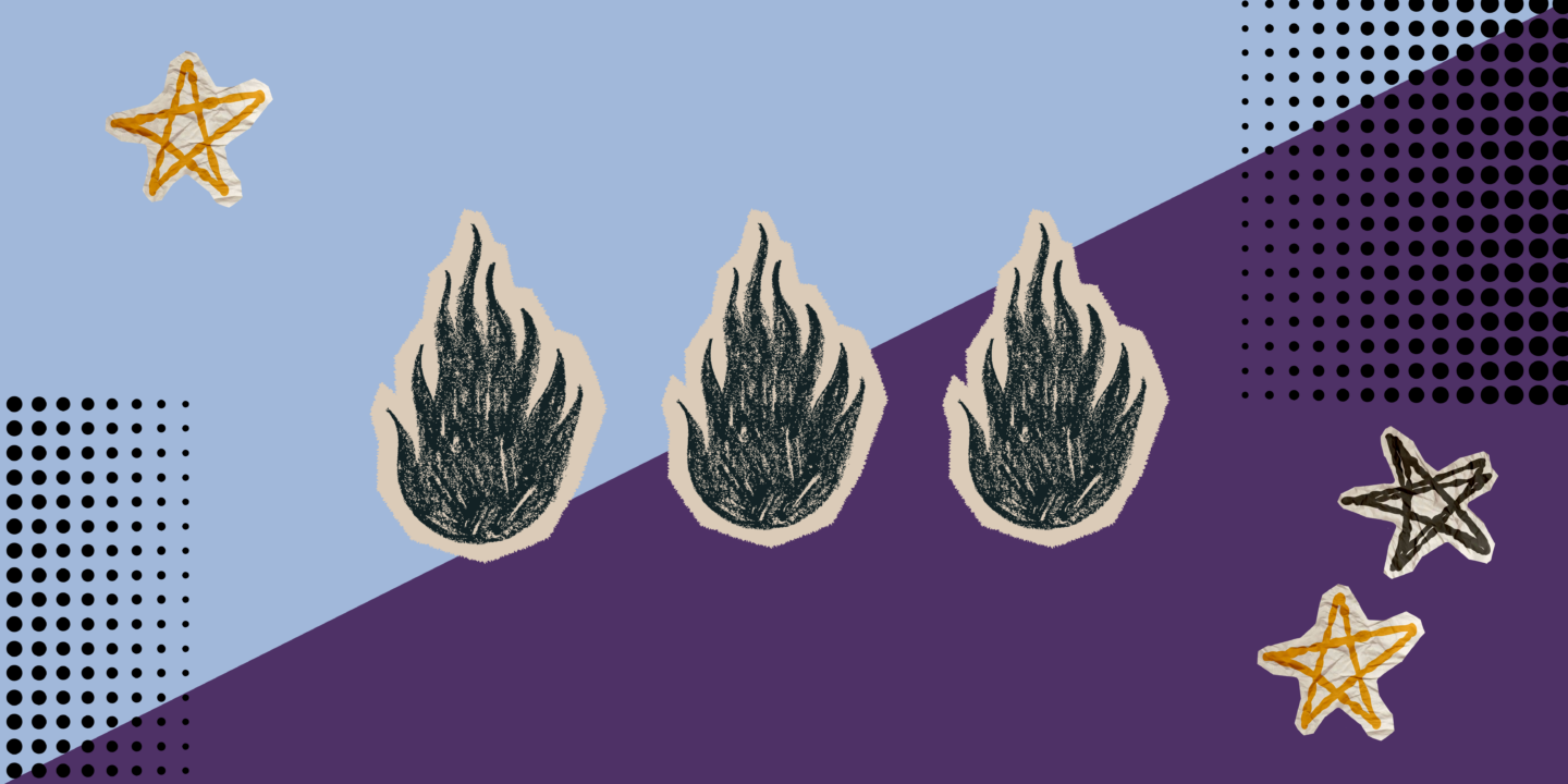 Un collage d’étoiles et de trois tas de feu.